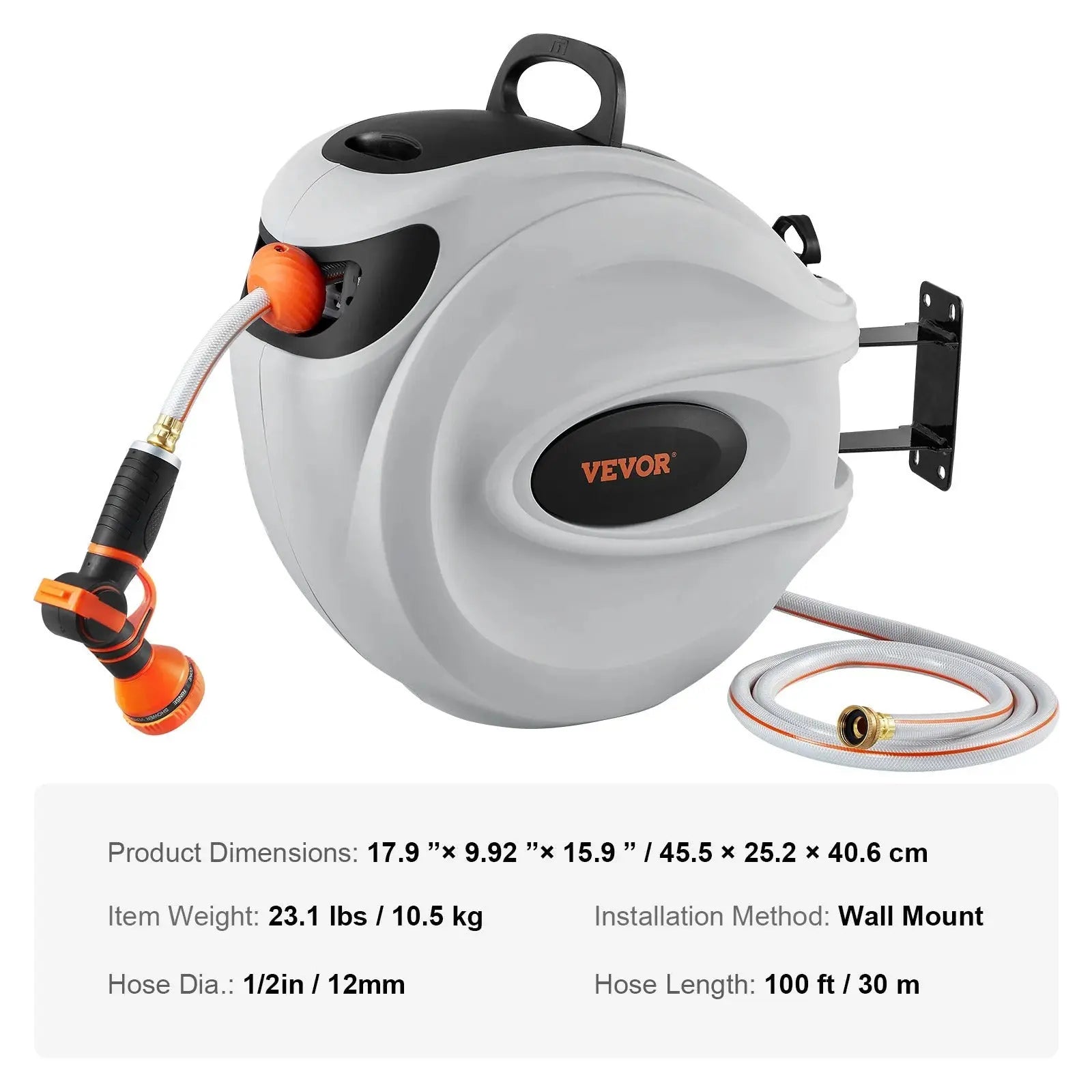 Retractable hose reel used for outdoor tasks like washing a car, watering plants, cleaning patio furniture, and filling a pet pool