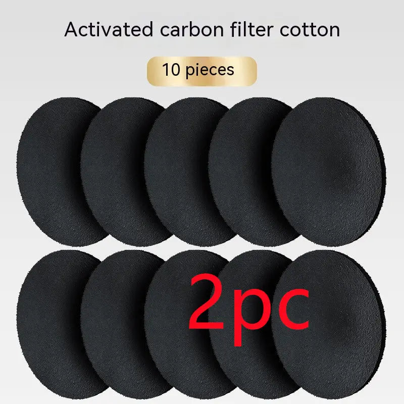 Black activated carbon filter cotton pads with quantity labels 