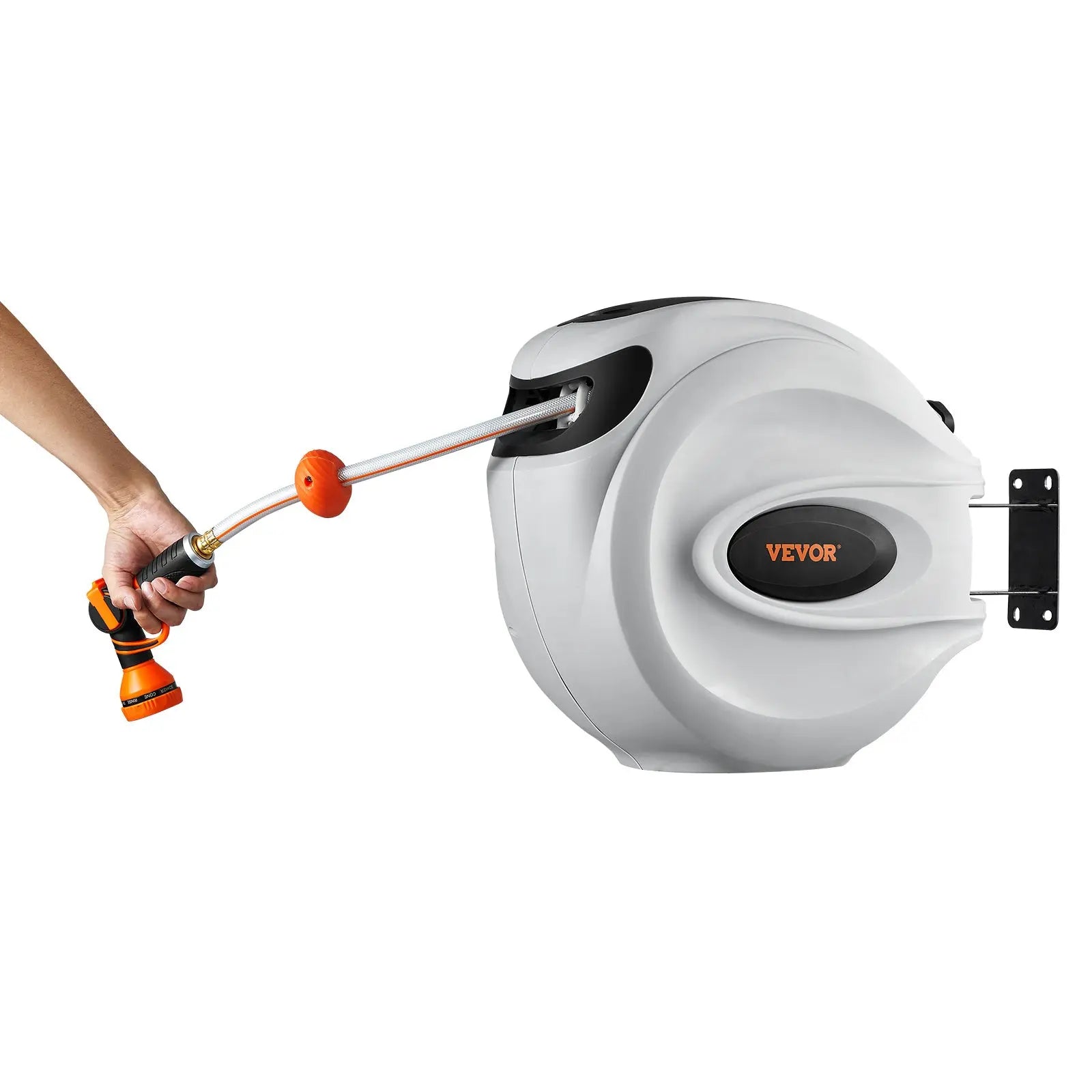 VEVOR Retractable Hose Reel with 9-Pattern Nozzle and Automatic Rewind, Wall-Mounted Garden Hose with Slow Return System