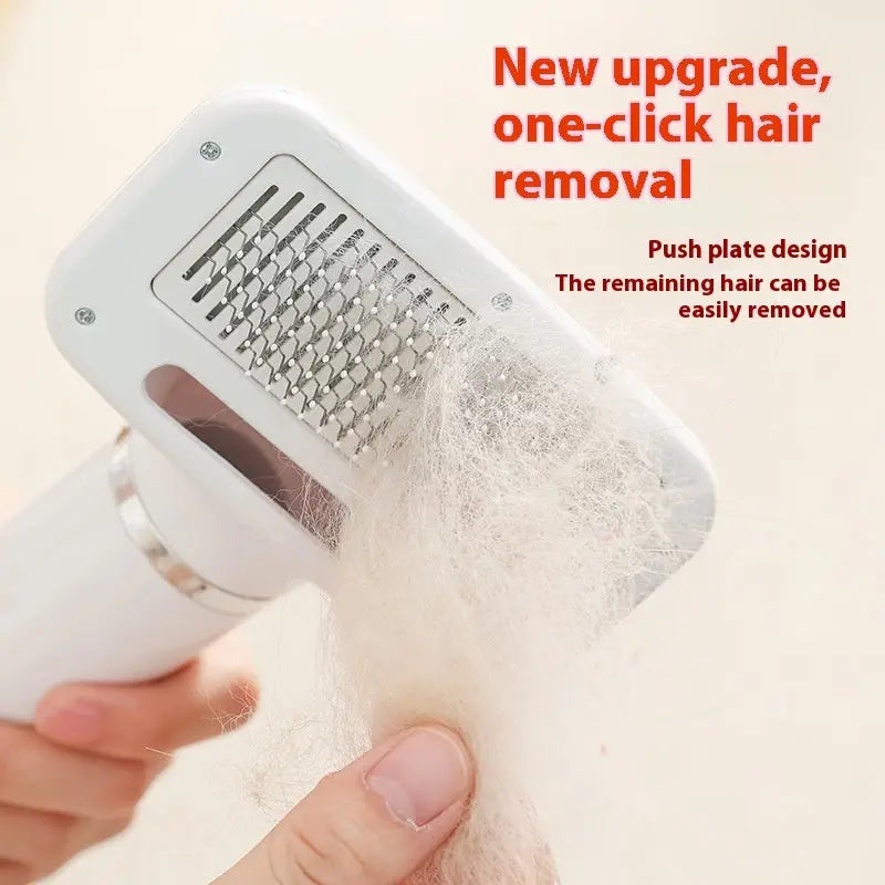 Pet hair dryer hot air comb in beige and blue – grooming brush for drying and removing fur from dogs and cats

