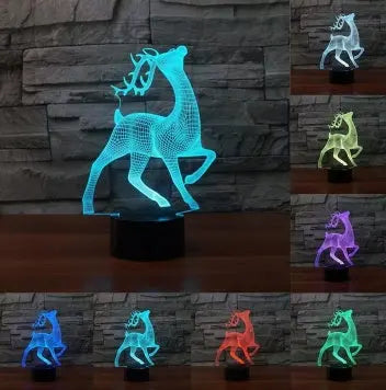 Deer 3D 7-color LED night light with touch and remote control, perfect for home decor and mood lighting

