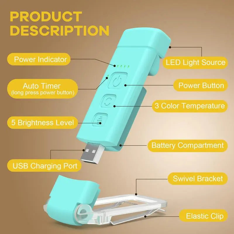 Summer USB Rechargeable Book Light, Clip-On LED Reading Light, Reading Lamp, LED Lights, Flexible Adjustable Angle Night Light