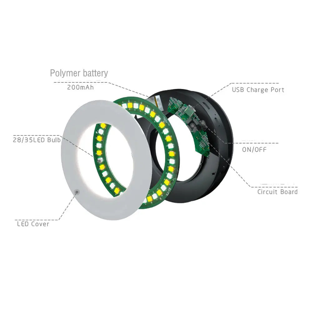 LED selfie ring light with adjustable brightness, compact design, rechargeable battery, perfect for photography, video, and live streaming