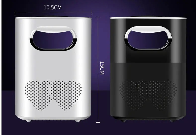 USB-powered mosquito killer lamp in black and white with silent inhalation fan and triple anti-escape technology