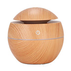 Wood grain aroma diffuser and USB air humidifier with colored lights for desktop or office use