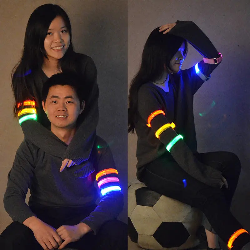 LED luminous arm band for running, outdoor sports, and festivals with adjustable size, multiple light modes, and replaceable batteries for maximum visibility and safety