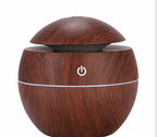 Wood grain aroma diffuser and USB air humidifier with colored lights for desktop or office use