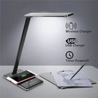 LED folding desk lamp with wireless charging for Huawei & Apple devices, adjustable color temperature, and touch control functionality