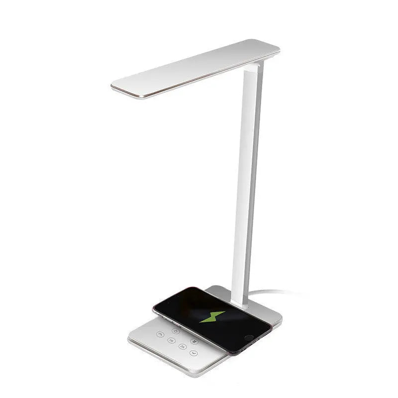 LED folding desk lamp with wireless charging for Huawei & Apple devices, adjustable color temperature, and touch control functionality