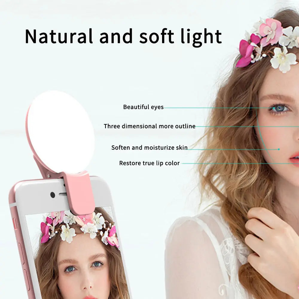 INELECTRON ™ - Mini Fill Light For Beauty Selfie Round Live Clip External LED Mini Small Q Mobile Phone Selfie Fill Light Inelectron Store