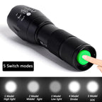 Rechargeable strong light flashlight with optical convex lens, telescopic focus, 5 light modes, and waterproof design, perfect for self-defense, camping, and outdoor use