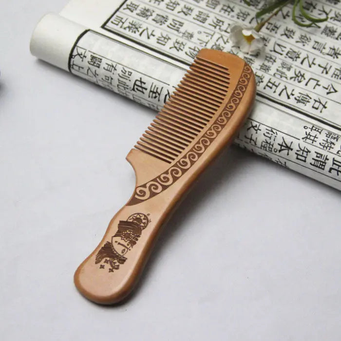 Handmade Anti-Static Peach Wood Comb – Natural Hair Detangler for Scalp Massage and Frizz Control