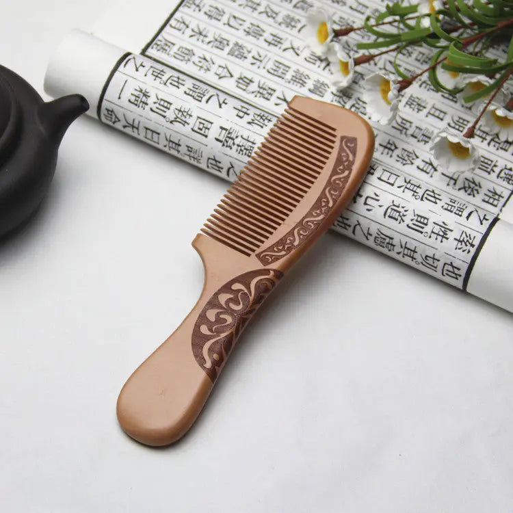 Handmade Anti-Static Peach Wood Comb – Natural Hair Detangler for Scalp Massage and Frizz Control