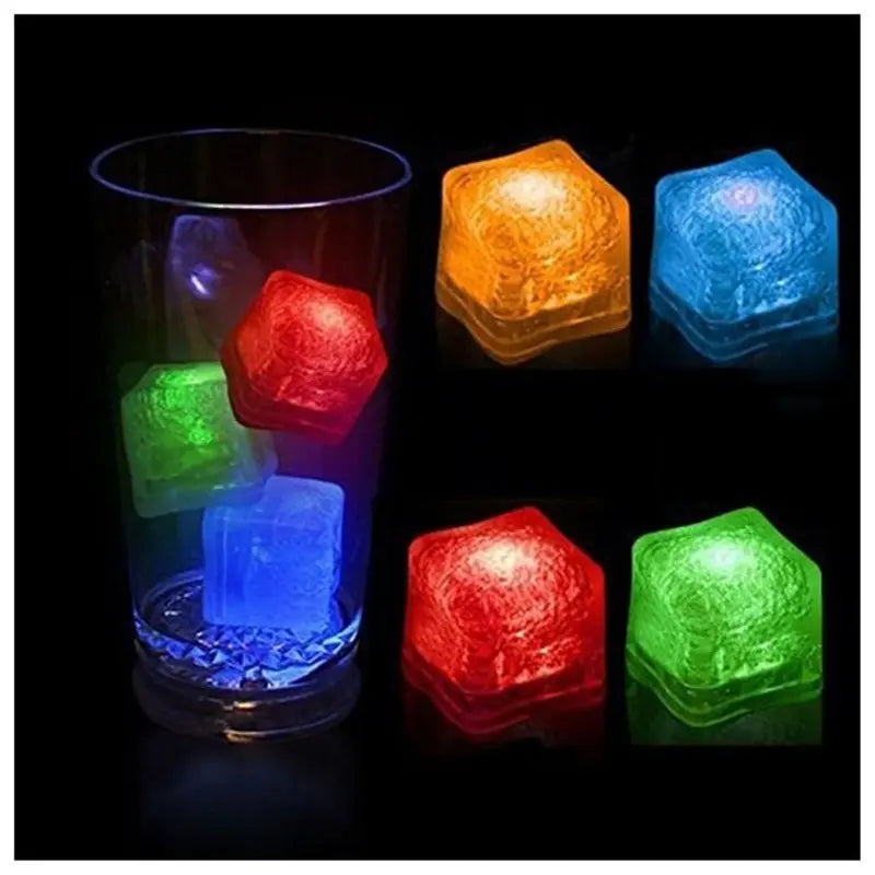 Colorful LED light ice cubes for drinks, square-shaped, battery-powered, perfect for adding a glowing effect to any beverage