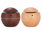 Wood grain aroma diffuser and USB air humidifier with colored lights for desktop or office use