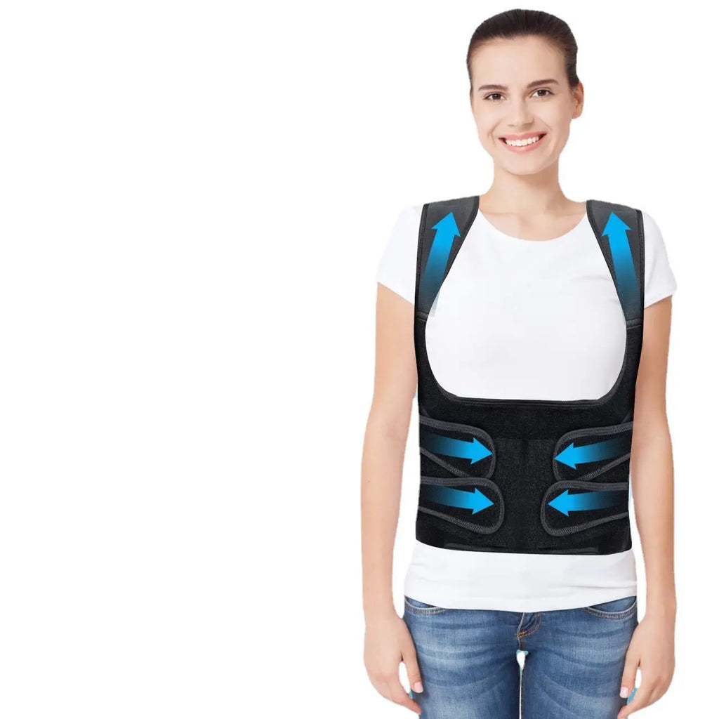 Front view of adjustable Neoprene back brace with comfortable fit