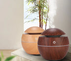 Wood grain aroma diffuser and USB air humidifier with colored lights for desktop or office use