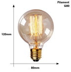 Retro Edison filament bulb with transparent glass and dimmable feature, available in various shapes like ST64, A19, G80 for vintage home lighting
