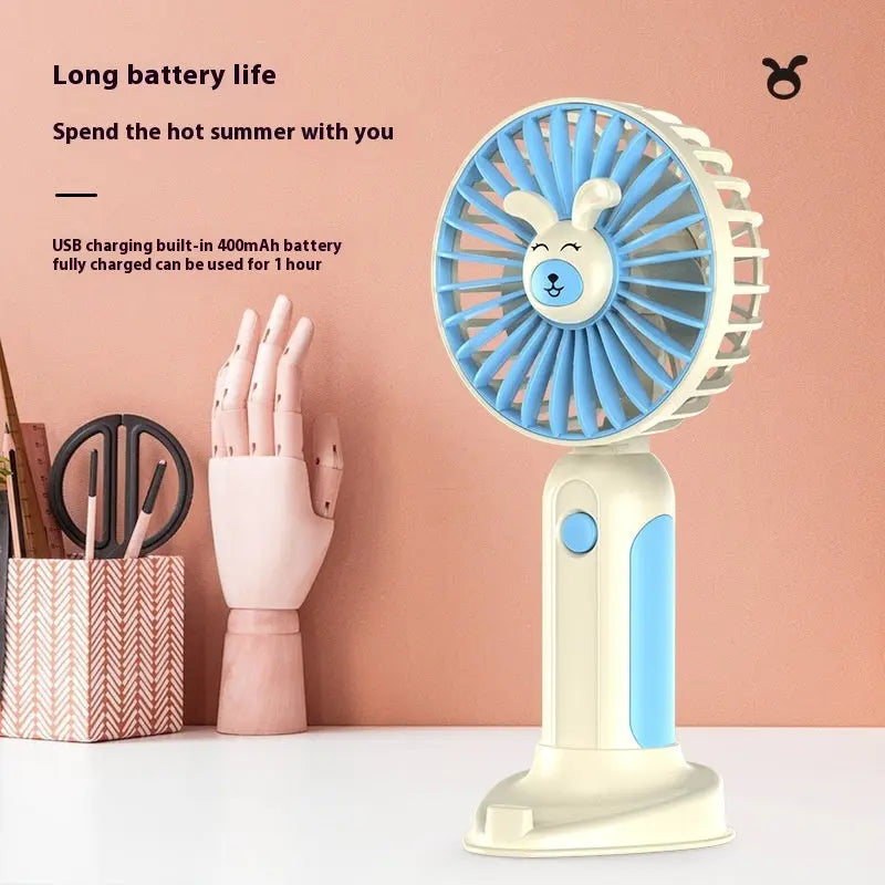 New summer cartoon handheld mini USB rechargeable fan, portable and cute design, perfect for travel, home, and outdoor use