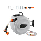 VEVOR Retractable Hose Reel with 9-Pattern Nozzle and Automatic Rewind, Wall-Mounted Garden Hose with Slow Return System