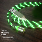 Magnetic charging cable with LED light, nylon braided, 3-in-1 USB connector for Type-C, Micro USB, and Lightning devices