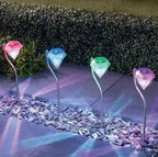 Solar-powered garden diamond light, available in white or multicolor, ideal for outdoor, yard, and fence decoration, IP55 waterproof, energy-efficient