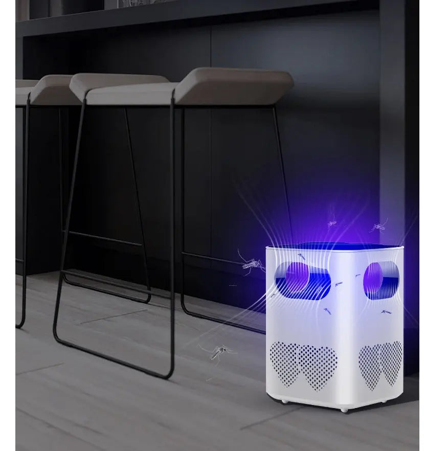 USB-powered mosquito killer lamp in black and white with silent inhalation fan and triple anti-escape technology