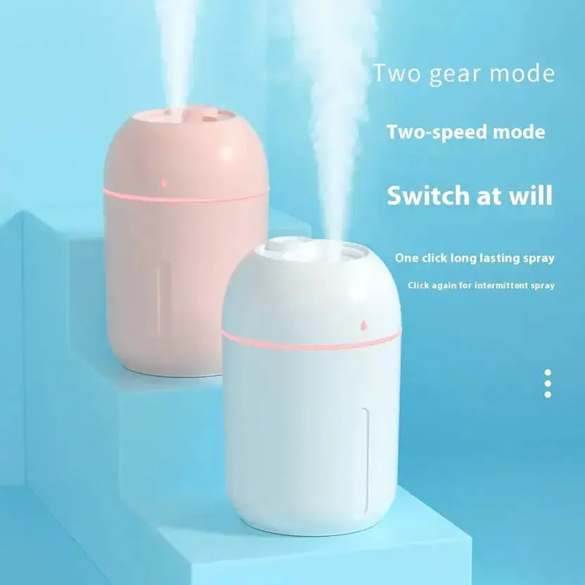 330ml mini USB humidifier in white, pink, and green – ultrasonic desktop mist diffuser for bedroom or office use