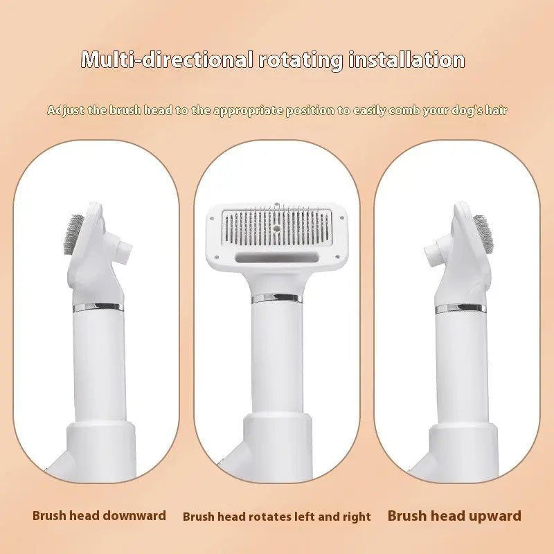 Pet hair dryer hot air comb in beige and blue – grooming brush for drying and removing fur from dogs and cats

