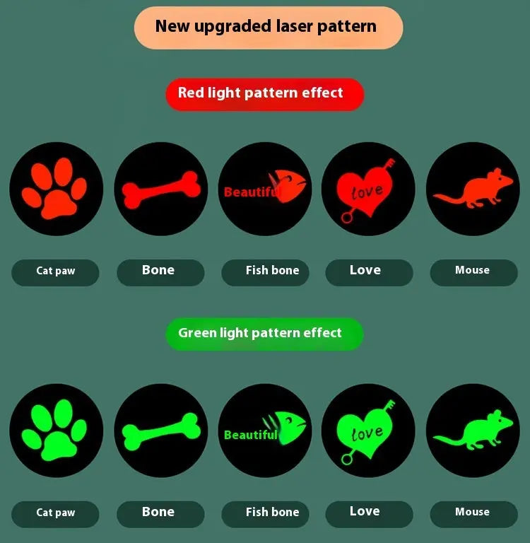 Charging projection cat teasing flashlight with red and green light projections, made from durable stainless steel for interactive play with pets