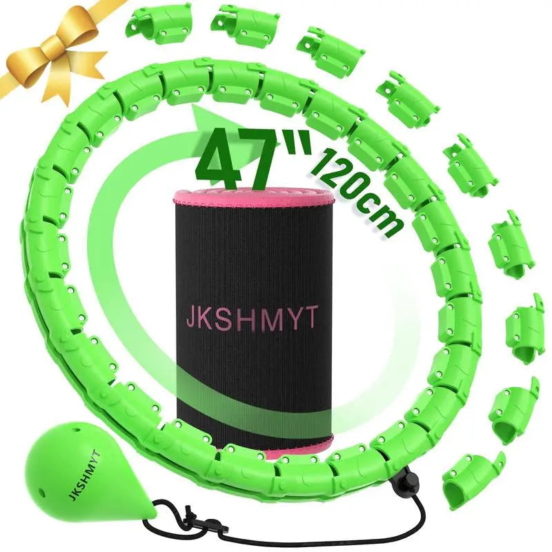 Weighted Hula Circle for Adults, Infinity Hoop Fit plus Size 47 Inch/120Cm, Include 24 Detachable Links and Waist Trainer for Women, Home Workout Equipment