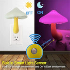 LED mushroom night light with light-control sensor, warm yellow light, EU US plug for bedroom, bathroom, and home decor