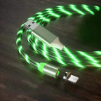 Magnetic charging cable with LED light, nylon braided, 3-in-1 USB connector for Type-C, Micro USB, and Lightning devices