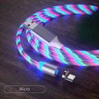 Magnetic charging cable with LED light, nylon braided, 3-in-1 USB connector for Micro USB, and Lightning devices