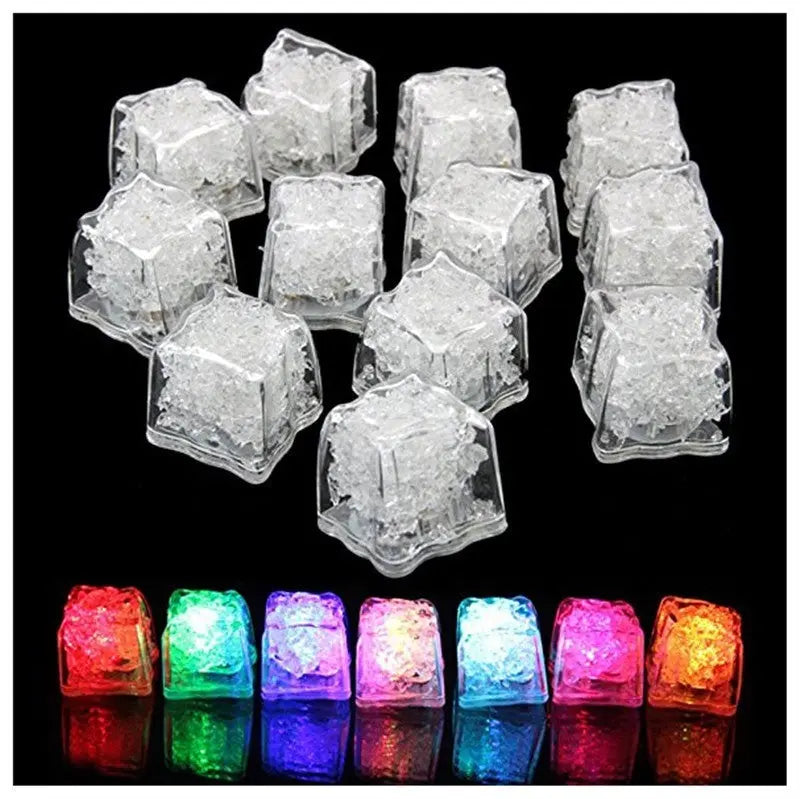 Colorful LED light ice cubes for drinks, square-shaped, battery-powered, perfect for adding a glowing effect to any beverage
