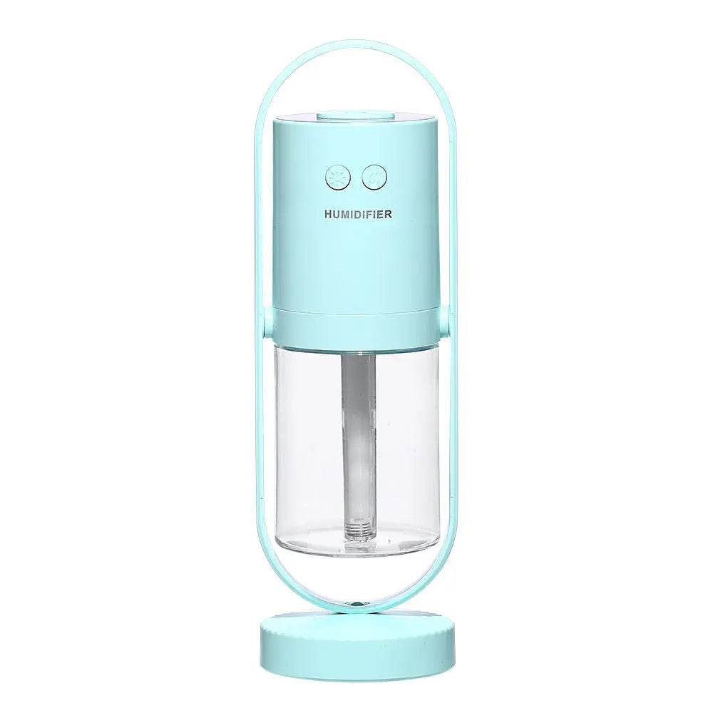 Portable humidifier with a light blue top 