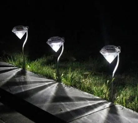 Solar-powered garden diamond light, available in white or multicolor, ideal for outdoor, yard, and fence decoration, IP55 waterproof, energy-efficient