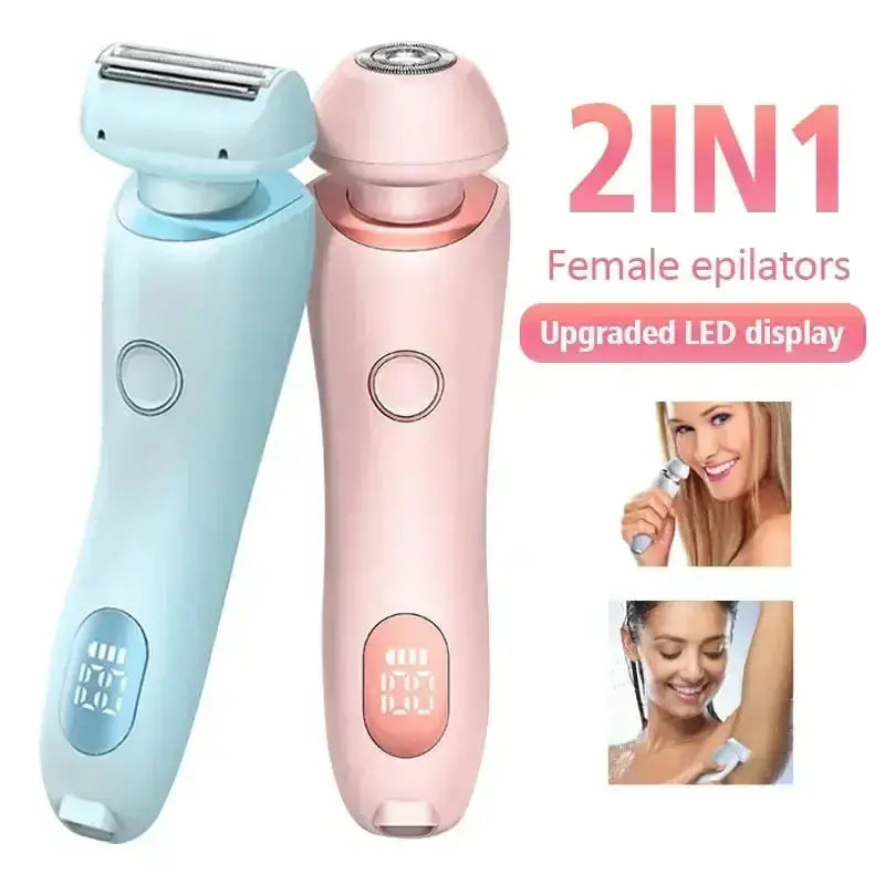 Pink 2-in-1 women’s electric shaver for body, face, and bikini line hair removal