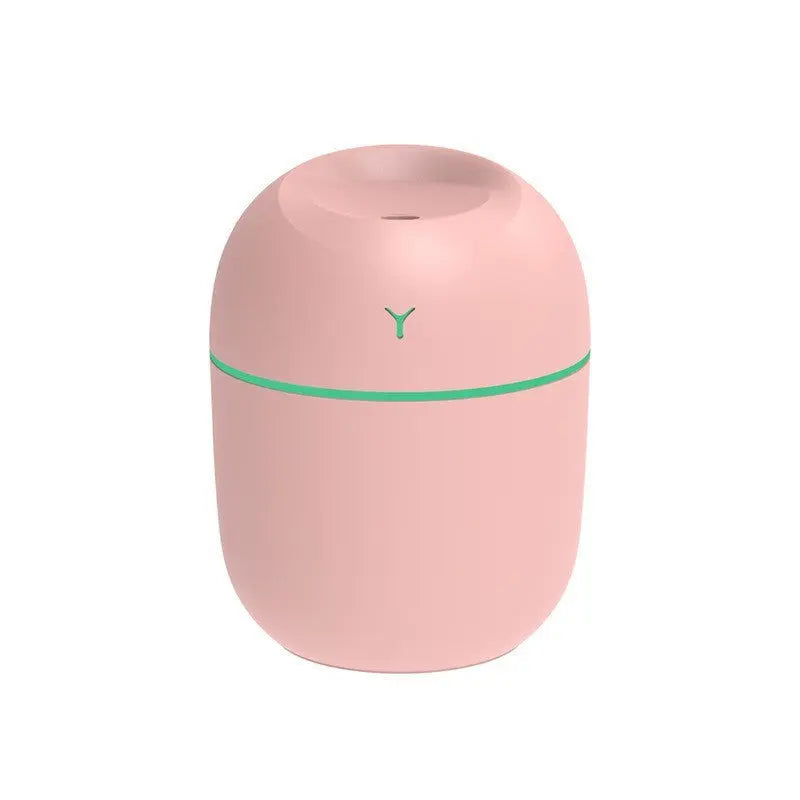 USB-powered mini humidifier in white, pink, and green – quiet 220ml ultrasonic diffuser for office desk or car