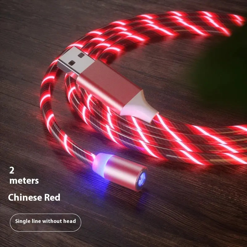 Magnetic charging cable with LED light, nylon braided, 3-in-1 USB connector for Type-C, Micro USB, and Lightning devices