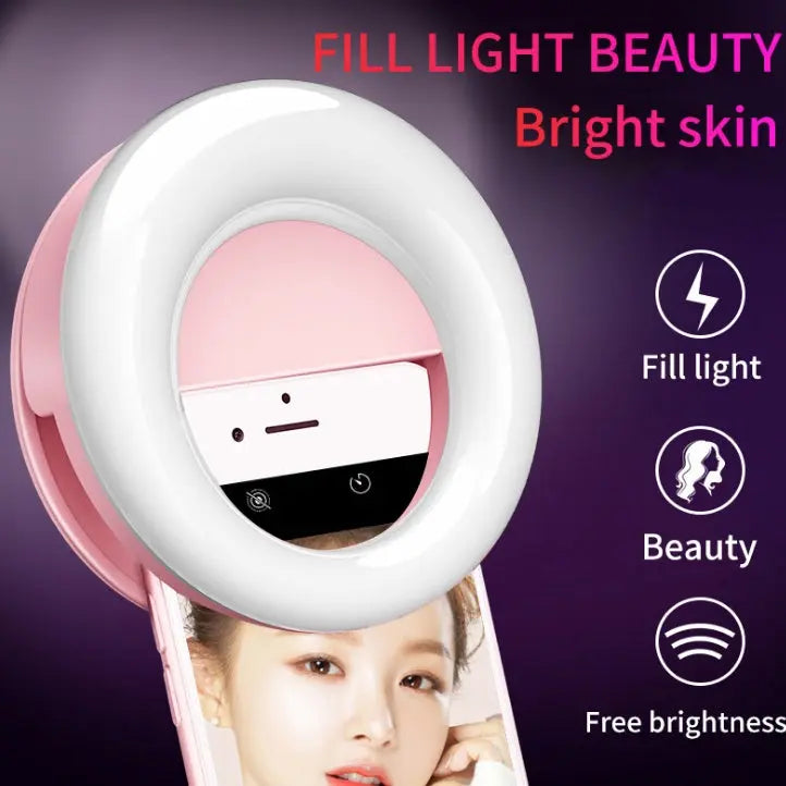 WQ20 beauty round fill light with LED lighting, USB rechargeable and adjustable brightness for selfies and vlogs