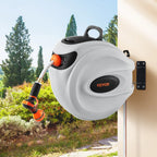 VEVOR Retractable Hose Reel with 9-Pattern Nozzle and Automatic Rewind, Wall-Mounted Garden Hose with Slow Return System