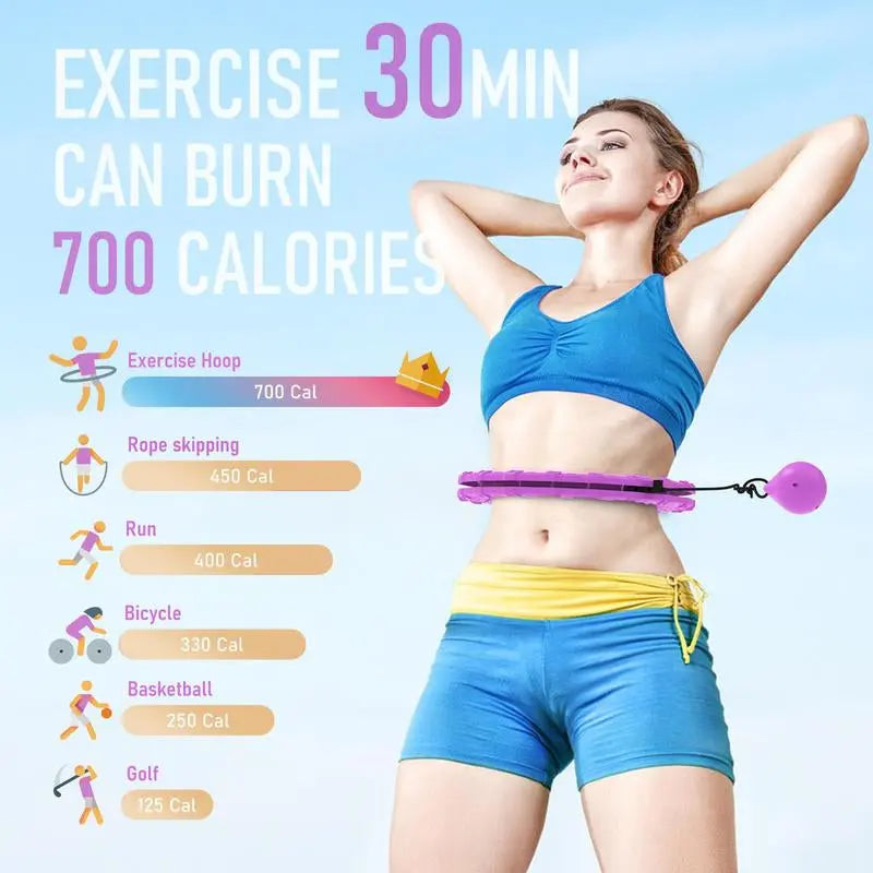 Weighted Hula Circle for Adults, Infinity Hoop Fit plus Size 47 Inch/120Cm, Include 24 Detachable Links and Waist Trainer for Women, Home Workout Equipment