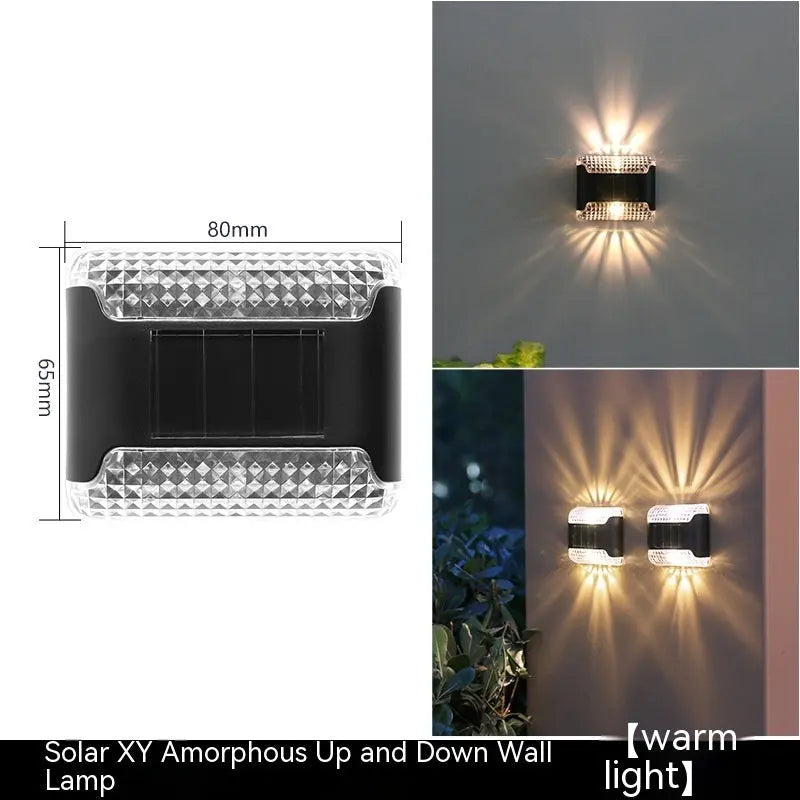 Solar wall lamp for outdoor courtyards with LED lights, waterproof and energy-efficient, perfect for garden or pathway lighting