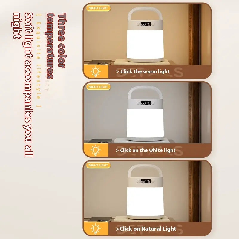 Portable tri-color LED night light with clock and rechargeable battery
