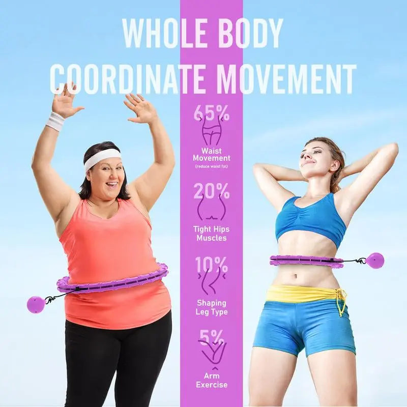 Weighted Hula Circle for Adults, Infinity Hoop Fit plus Size 47 Inch/120Cm, Include 24 Detachable Links and Waist Trainer for Women, Home Workout Equipment