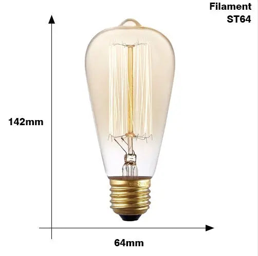 Retro Edison filament bulb with transparent glass and dimmable feature, available in various shapes like ST64, A19, G80 for vintage home lighting