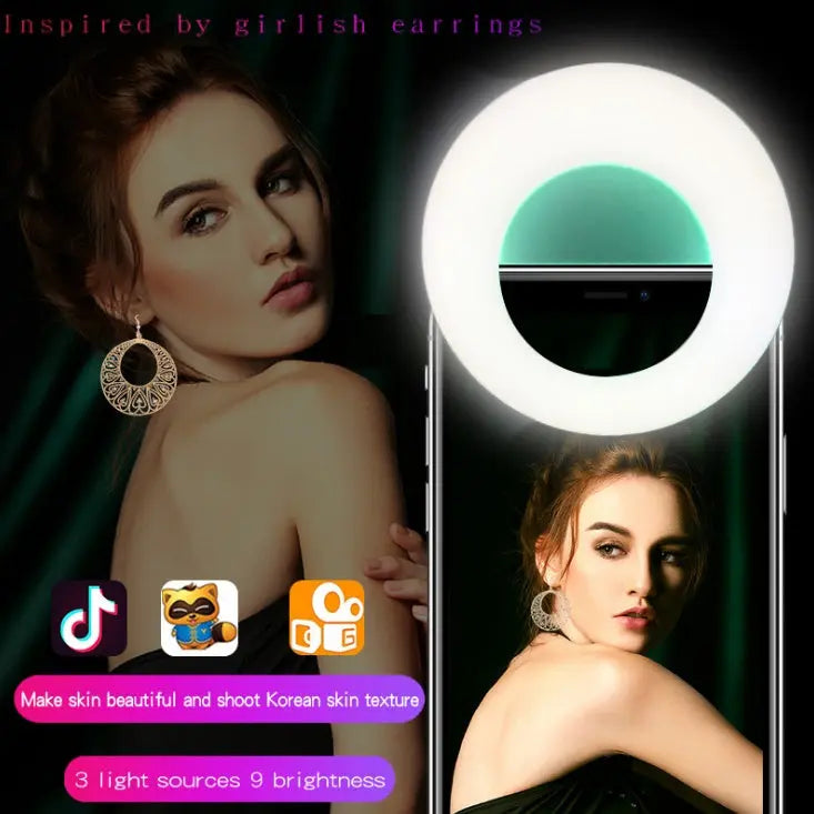 WQ20 beauty round fill light with LED lighting, USB rechargeable and adjustable brightness for selfies and vlogs