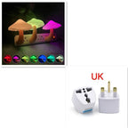LED mushroom night light with light-control sensor, warm yellow light, EU US plug for bedroom, bathroom, and home decor