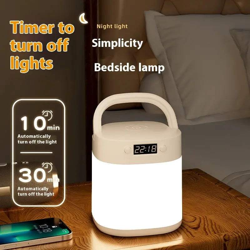 Rechargeable portable LED table lamp with clock and tri-color light options